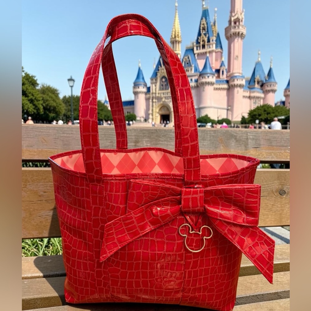 Disney Red Croc-Embossed Tote with Bow Accent “Walt Disney World Resort”